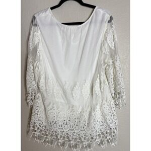 Chicos 3‎ US XL Womens Embroidered Mesh Raina Top Blouse Boho Pheasant Beach